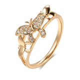 14K Rolled Gold Trendy Micro Inlay AAA Zircon Diamonds Butterfly Design Glossy Ring