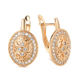 14K Rolled Gold Vintage AAA Zircon Diamonds Luxury Oval Geometric Drop Classic Earrings