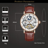 New Moon Phase Automatic Mechanical Watch - 3Bar Waterproof Dual Time Zone Display Skeleton Watches - The Jewellery Supermarket