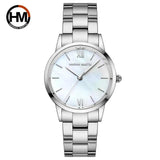 Top Brand Elegant Style Gold Stainless Steel Green Stone Dial Quartz Shell Pearl Oyster Waterproof Ladies Watches