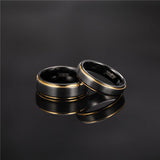 New Arrival Brushed Tungsten Black 6/8mm Rings With Gold Colour Edge - Unisex Women Men Wedding Rings - The Jewellery Supermarket