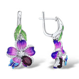 Purple Flower Butterfly AAA Purple Zircon Crystal Handmade Enamel Earrings