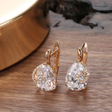 14 Karat Rolled Gold Water Drop AAA Zircon Diamonds Stud Fashion Earrings For Women