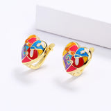 Newest Fashion Handmade Enamel Colourful Heart Shape 925 Silver Earrings