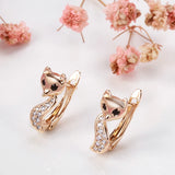 14 Karat Rolled Rose Gold Black White AAA Zircon Diamonds Cute Fox Fashion Earrings