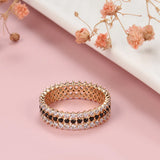 Luxury Vintage Style Rolled 14K Rose Gold Full Black White AAA Zircon Diamonds Shiny Ring - Fine Jewellery