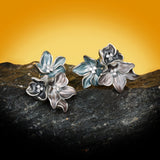 Elegant Foggy Blue Small Flower AAA Zircon Epoxy Enamel 925 Silver Earrings