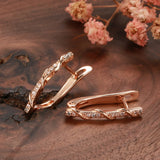 14K Rolled Rose Gold Inlay Micro AAA Zircon Diamonds Long Drop Piercing Hoops Earrings