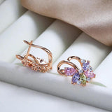 Luxury 14K Rose Gold filled Water Drop Colorful AAA Zircon Crystals Curve Symmetry Piercing Hoops Earrings