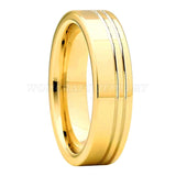 New Arrival Polished Shiny Double Grooved 8mm Gold Plated Comfort Fit Tungsten Carbide Wedding Rings - The Jewellery Supermarket