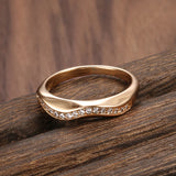 Adorable Geometric lines 14K Rolled Rose Gold AAA Zircon Diamonds Bride Rings - Ethnic Fashion Fine Jewellery