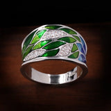 Elegant Handmade Colourful Enamel Flowers AAA Zircon Diamonds Silver Ring