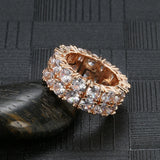 Classic 14K Rolled Rose Gold Hip Hop Double Row Micro-wax Inlay AAA Zircon Diamonds Rings - Fashion Jewellery