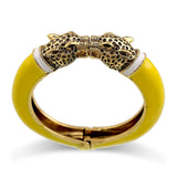 Unique Design Trendy Double Leopard Head Enamel Statement Cuff Bracelets Bangles, Gold Plated Animal Vintage Bracelet