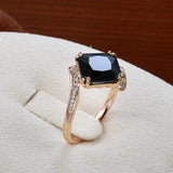 Luxury Big Square 14K Rolled Rose Gold Black AAA Zircon Crystals Ring For Women Fashion Vintage Fine Jewellery