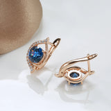 14K Rolled Gold Luxury Oval Geometric AAA Blue Zircon Diamonds Clip Fashion Earrings