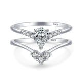 Luxury Pear Cut Sparkling AAAA Lab Created Diamond Two piece Silver Set Ring