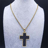 Black AAA CZ Crystal Stainless Steel Jesus Cross Pendant Necklaces - Gold Colour Chain Christian Necklace