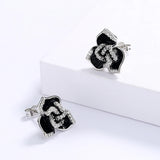 Fashion Delicate Rose Flower Black Epoxy Handmade Enamel Earrings