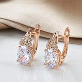 14K Gold Filled New Oval Gems White Deep Blue AAA Zircon Crystal Stacked Round Earrings