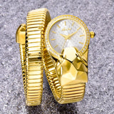 Amazing Luxury Brand Red Dial Snake Shape Zirconia Diamond Ladies Gold Iced Out Analog Quartz Movt Unique Watch