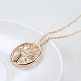 Elegant Tree of Life Shining Leaf Rolled 14K Rose Gold AAA Zircon Diamonds Necklaces  - Fine Jewellery