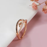 Filled 14K Rose Gold Vintage Style Fashion AAA Black Zircon Diamonds Geometric Wave Rings - Luxury Jewellery