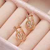 Luxury Vintage Style 14K Filled Rose Gold AAA Zircon Diamonds Hollow Flower Drop Earrings  - Fine Jewellery