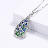 925 Silver Fashion Handmade Enamel Blue Flower Ladies Pendant Necklace