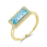 Fine Sterling Silver Ring For Women - Exquisite Rectangle Sky Blue AAAA Simulated Diamonds - Fashion Jewellery - The Jewellery Supermarket