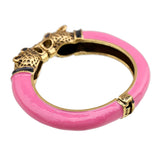 Unique Design Trendy Double Leopard Head Enamel Statement Cuff Bracelets Bangles, Gold Plated Animal Vintage Bracelet