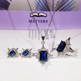 925 Silver Fashion Sun Flower Suit Dark Blue Zircon Three-Piece Sets For Women Wedding Party Engagement Jewelry Gift - The Jewellery Supermarket