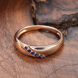 Luxury Stylish Simplicity Vintage Style Rolled 14K Rose Gold Blue AAA Zircon Crystals Ring -Fine Jewellery