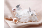 Butterfly Shape Natural Freshwater Pearl Shiny AAA Zircon Diamonds Silver Ring