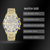 Luxury Gold Stainless Steel Iced Bracelet Purple CZ Diamonds 3 Dial Watches