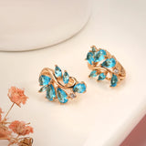 Gorgeous Vintage Trendy 14K Rose Gold Filled AAA Zircon Blue Crystal Flower English Earrings - Fine Jewellery