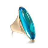 14K Rolled Gold New Minimalism Large Glossy Misty Green Red Blue Crystal Slender Rings