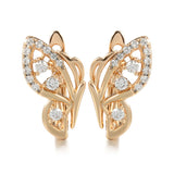 14K Rolled Gold Butterfly AAA Zircon Diamonds Symmetrical Wing Glossy Hollow Earrings