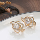 14K Rolled Gold AAA Zircon Diamonds Earrings Heart & Arrow Carve Loops Drop Earrings