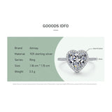 Heart Design Elegant Romantic Sparkling AAAA Lab Created Diamond Silver Rings
