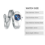 Hot Fashion Stainless Steel Bangle Snake Shape Zircon Diamond Ladies Watches - Quartz Silver Colour Wristwatches