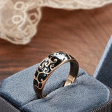 Excellent Luxury 14K Filled Rose Gold Black Enamel Ring Unusual Ethnic Pattern Rings - Creative Fashion Jewellery