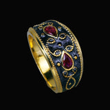 Two-tone Handmade Enamel Inlaid with AAA Red Zircon Crystal Classic 18KGP Ring