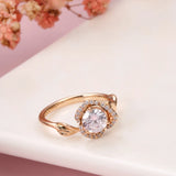 Lucky Rose Flower Design 14K Rolled Rose Gold AAA Zircon Diamonds Flower Vintage Style Ring - Fine Jewellery