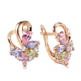 Luxury 14K Rose Gold filled Water Drop Colorful AAA Zircon Crystals Curve Symmetry Piercing Hoops Earrings