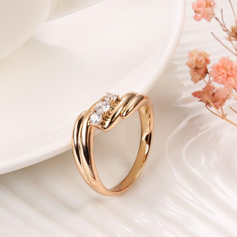 Natural Zircon Bride Wedding Ring 585 Rose Gold Fashion Wave Cross Rings for Women - Vintage party Jewellery - The Jewellery Supermarket
