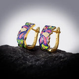 Vintage Ink Blue Daisy Handmade Enamel AAA Zircon Diamonds Silver Earrings