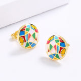 New Colourful Irregular Pattern Handmade Enamel Hoop Earrings
