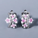 Classic 925 Silver Violet Flower Shape Handmade Enamel Epoxy Earrings