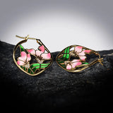 Classic Silver Handmade Enamel Epoxy Pink Flower Zircon Diamonds Earrings